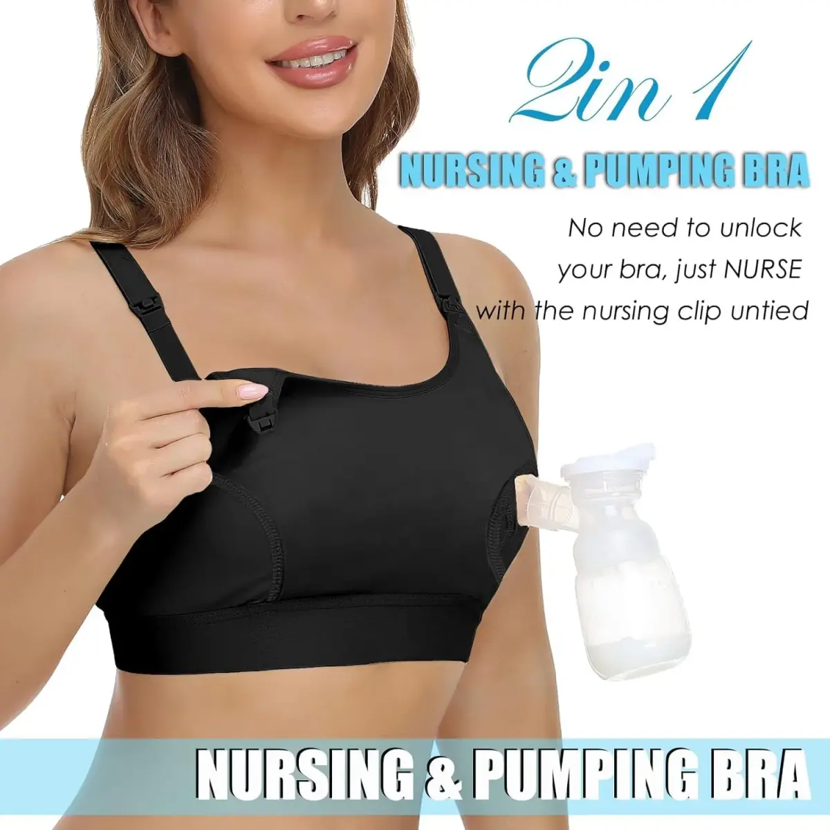 ENSDOAR Hands Free Pumping Bra Large Black | Adjustable Breast-Pump Holding & Nursing Bra - view 7