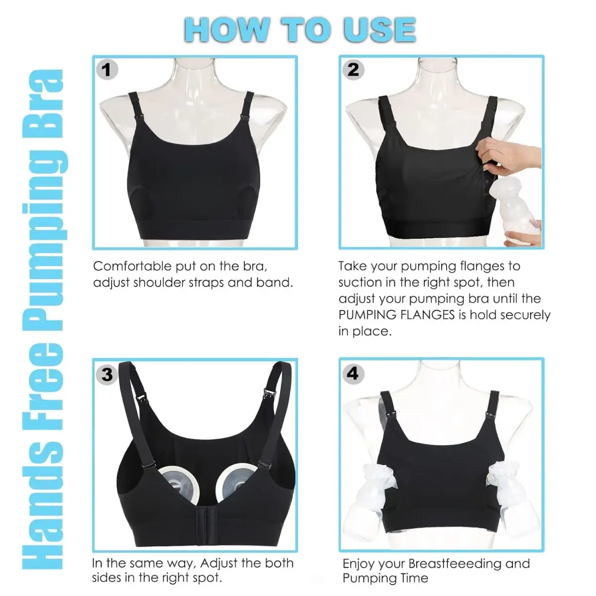 ENSDOAR Hands Free Pumping Bra Large Black | Adjustable Breast-Pump Holding & Nursing Bra - view 8
