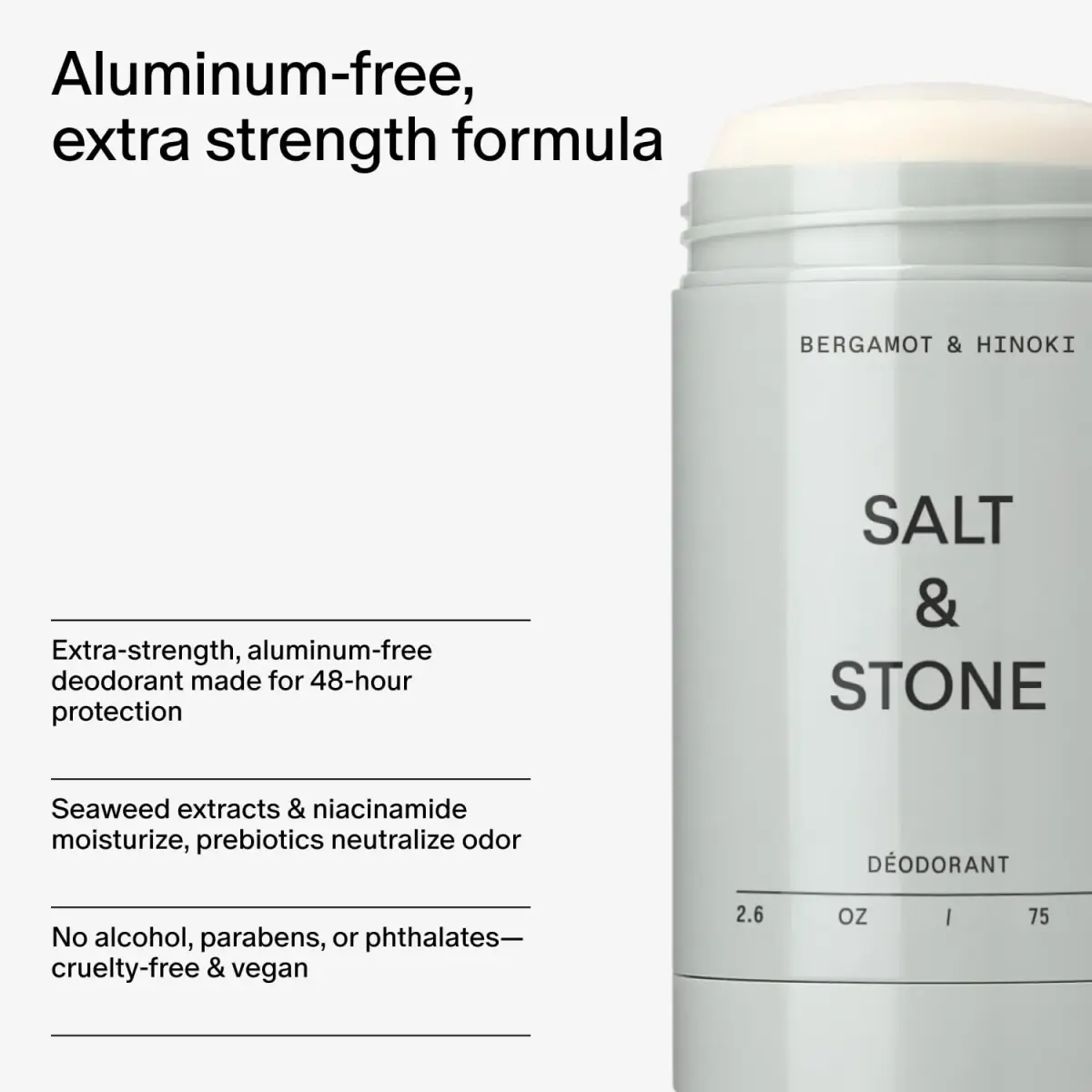 Salt & Stone Aluminum-Free Deodorant Bergamot & Hinoki 73.7g (2.6 oz) | 48-Hour Odor Protection - view 5