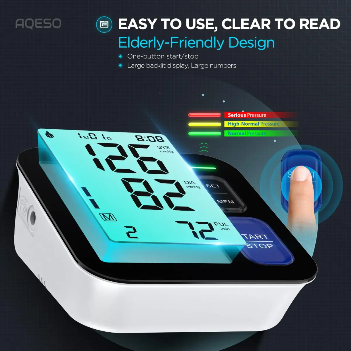 AQESO Automatic Blood Pressure Monitor with 2 Cuffs (9"-21") | Clinically Accurate Readings - view 6