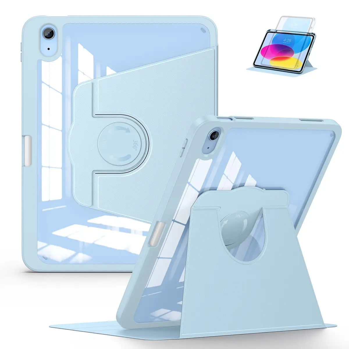 Soke 360 Rotating Case for iPad 10th Gen 10.9" & A16 11" 2022/2025 | Sky Blue, Built-in Pencil Holder & Auto Wake/Sleep - main product image