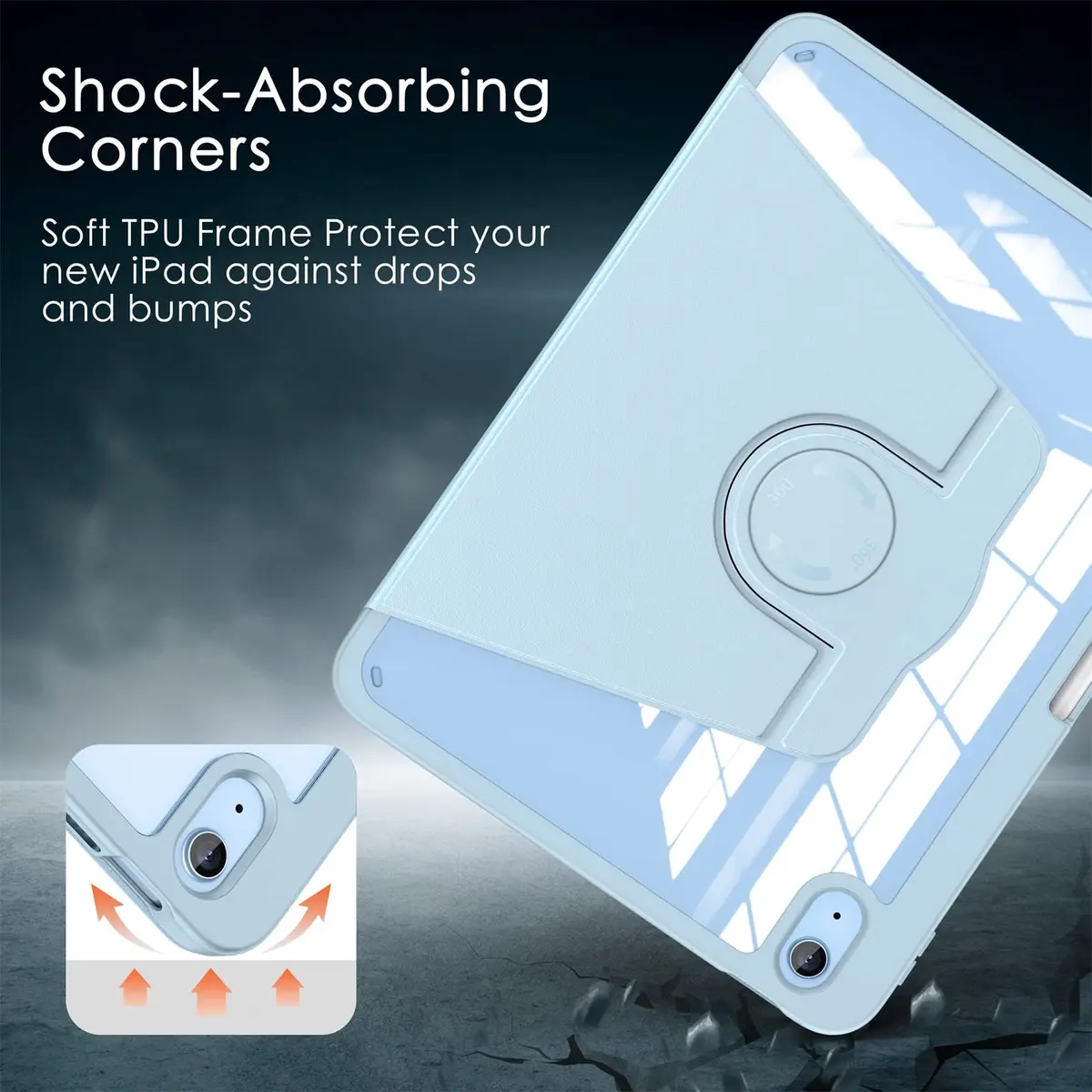 Soke 360 Rotating Case for iPad 10th Gen 10.9" & A16 11" 2022/2025 | Sky Blue, Built-in Pencil Holder & Auto Wake/Sleep - view 5