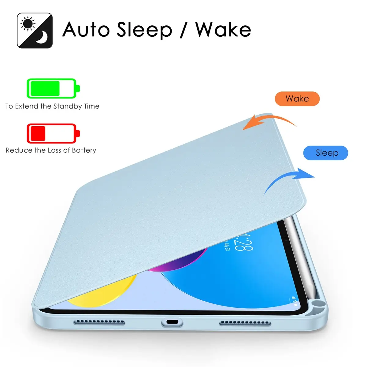 Soke 360 Rotating Case for iPad 10th Gen 10.9" & A16 11" 2022/2025 | Sky Blue, Built-in Pencil Holder & Auto Wake/Sleep - view 6