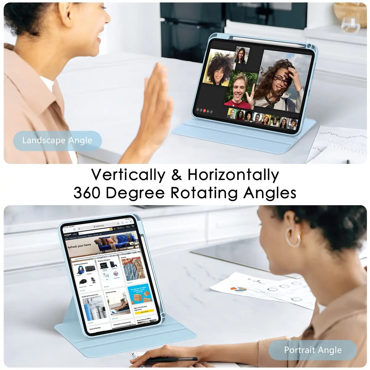 Soke 360 Rotating Case for iPad 10th Gen 10.9" & A16 11" 2022/2025 | Sky Blue, Built-in Pencil Holder & Auto Wake/Sleep - view 3