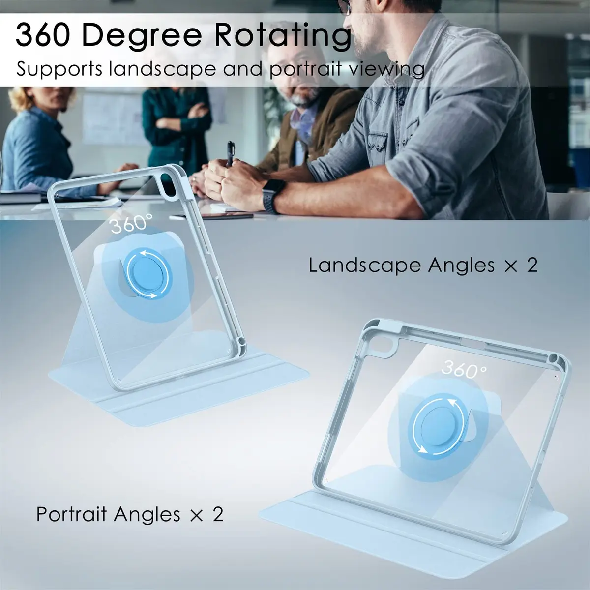 Soke 360 Rotating Case for iPad 10th Gen 10.9" & A16 11" 2022/2025 | Sky Blue, Built-in Pencil Holder & Auto Wake/Sleep - view 4