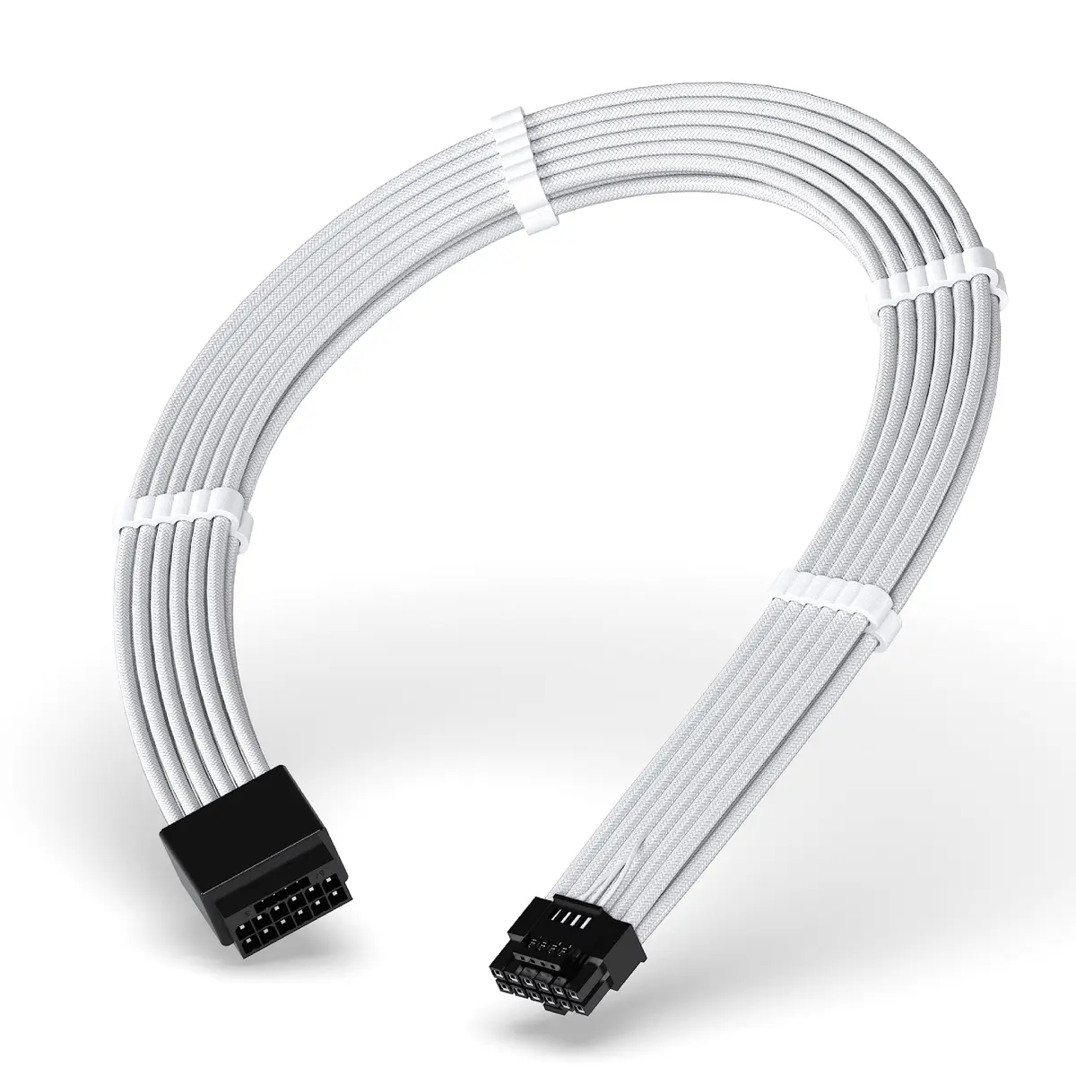 EZDIY-FAB 16pin (12+4) 12VHPWR PCIe 5.0 GPU Power Sleeved Cable Extension, Male to Female, Compatible with RTX 5080, 5070, 4090, 4080, 4070,16AWG with Cable Combs-White - main product image