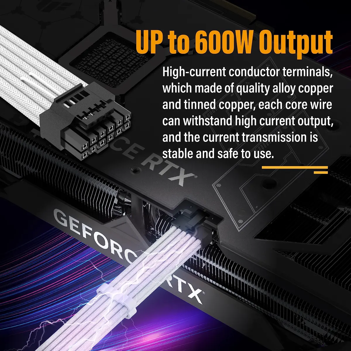 EZDIY-FAB 16pin (12+4) 12VHPWR PCIe 5.0 GPU Power Sleeved Cable Extension, Male to Female, Compatible with RTX 5080, 5070, 4090, 4080, 4070,16AWG with Cable Combs-White - view 4