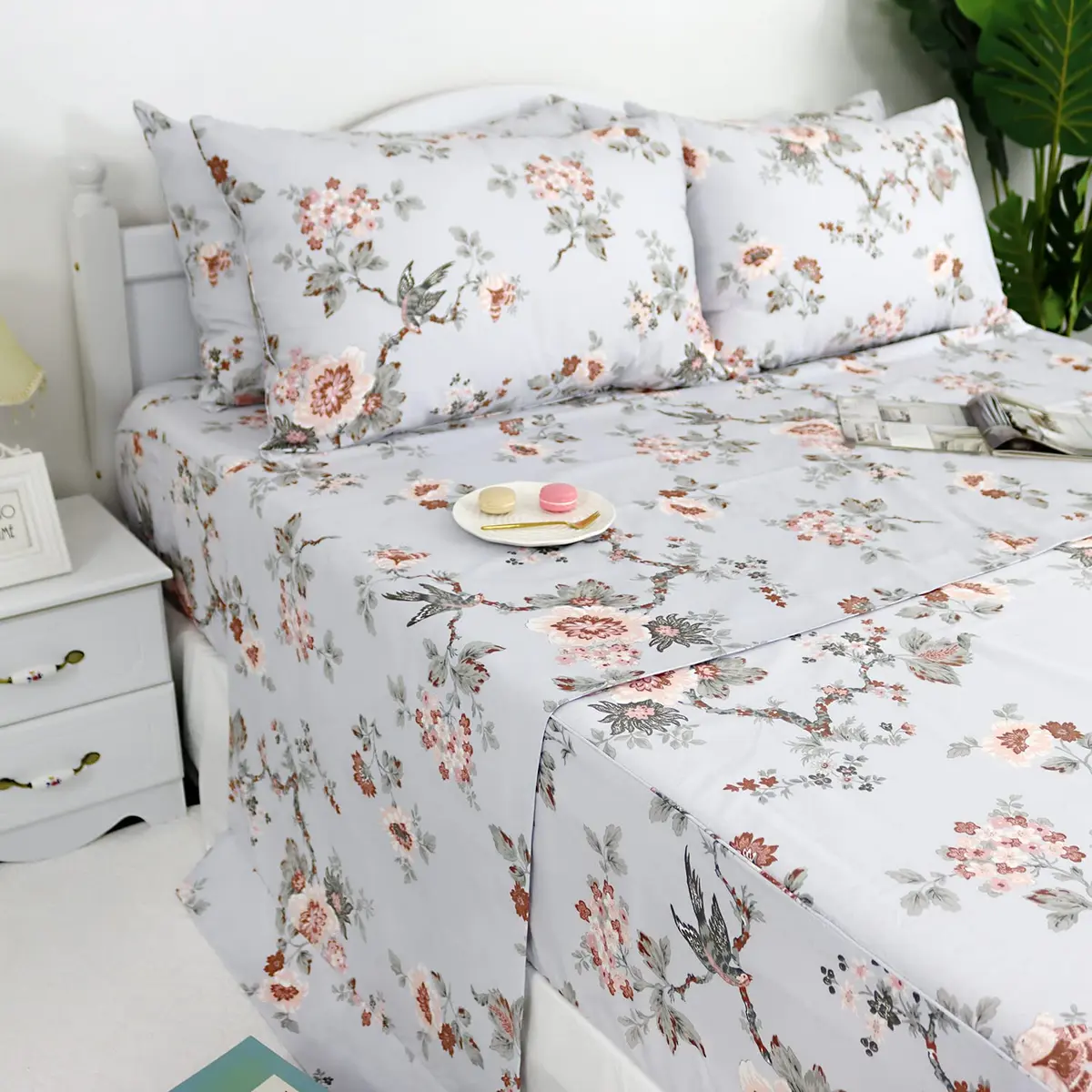 FADFAY Sheets Set Twin XL Elegant Floral Bedding 100% Cotton | Vintage Farmhouse Style - view 2