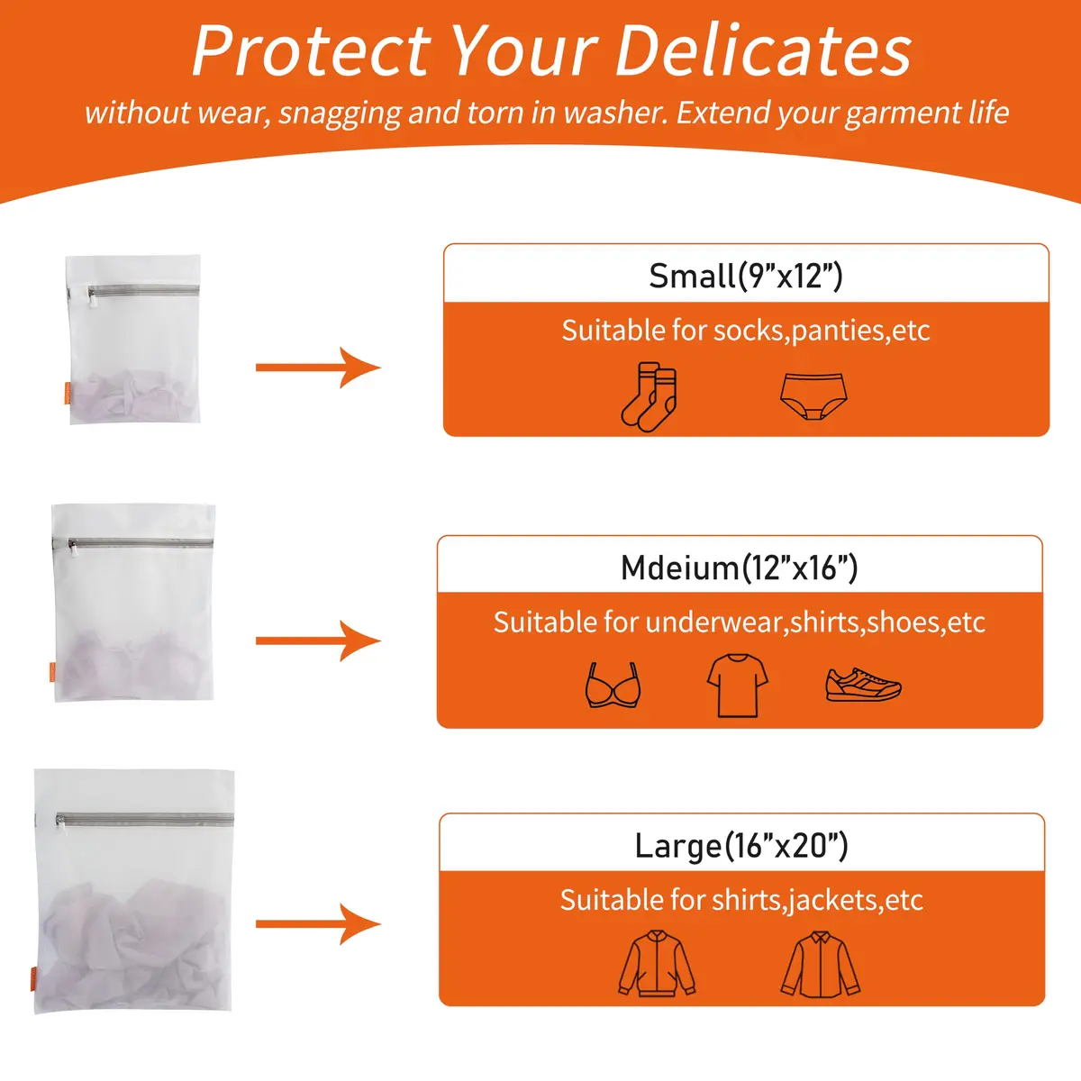 Polecasa Mesh Laundry Bags 3 Pack (Large, Medium, Small) | Protects Delicates, Zippered Closure, Washer & Dryer Safe - view 2