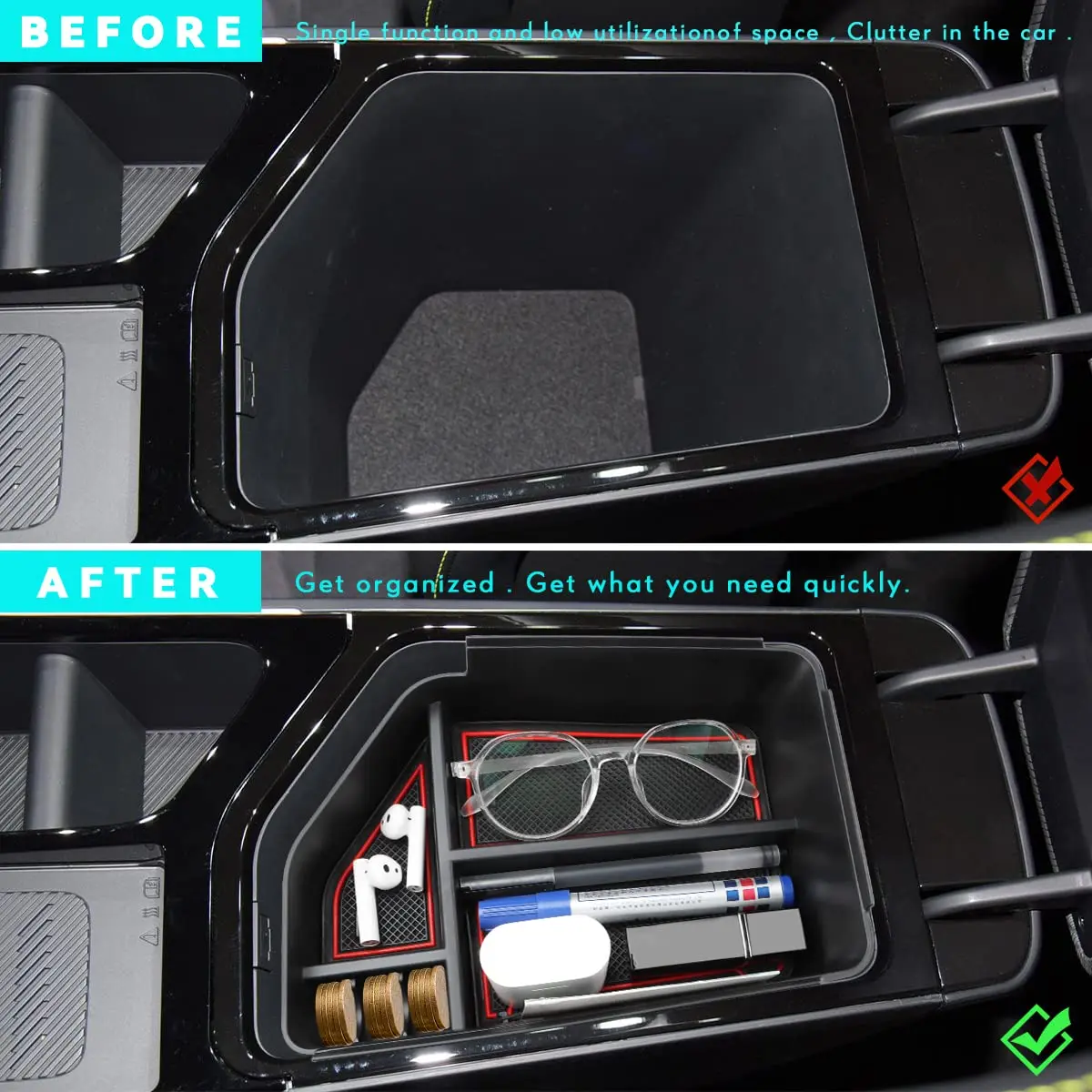 MARCHFA Red Center Console Organizer Tray for Kia EV6 2022-2026 | Fits Armrest Storage Box Insert - view 2