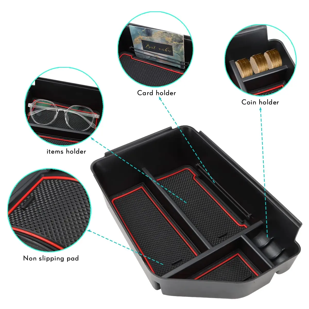 MARCHFA Red Center Console Organizer Tray for Kia EV6 2022-2026 | Fits Armrest Storage Box Insert - view 4
