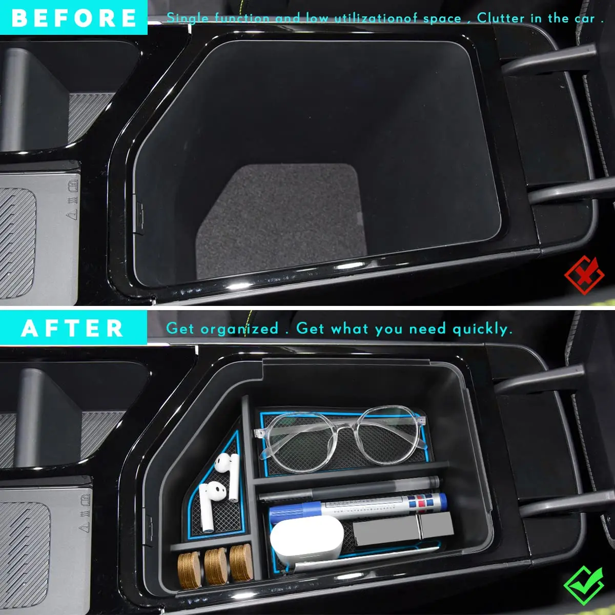 MARCHFA Center Console Organizer Tray Blue for Kia EV6 2022-2026 | Keeps Your Car Tidy - view 2