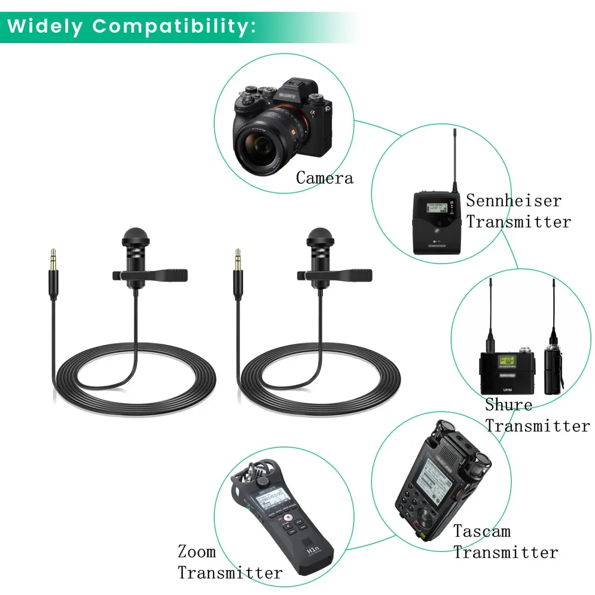weishan 2 Pack Lavalier Microphones for DJI Mic 2 & Rode Wireless Pro/GO II | 1.5m (5 ft) Cable - view 5