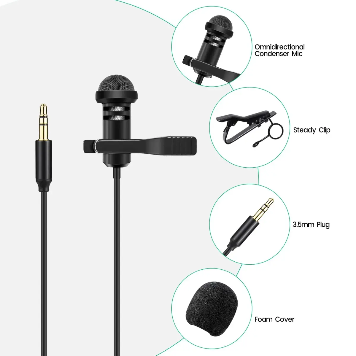 weishan 2 Pack Lavalier Microphones for DJI Mic 2 & Rode Wireless Pro/GO II | 1.5m (5 ft) Cable - view 6