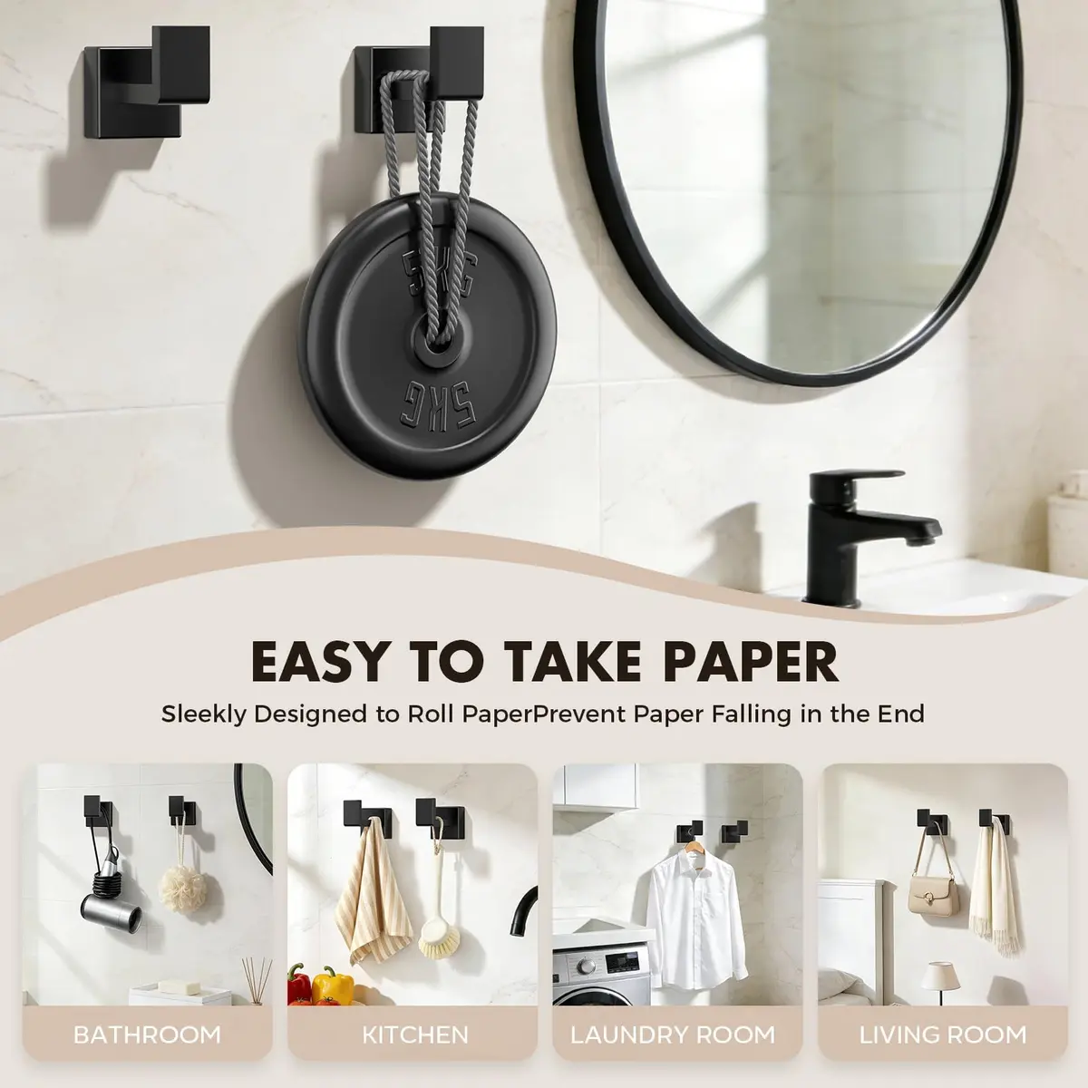 PAHSFS 5-Pieces Bathroom Accessories Set, 16 Inch Matte Black Wall Mounted Towel Bar - view 5