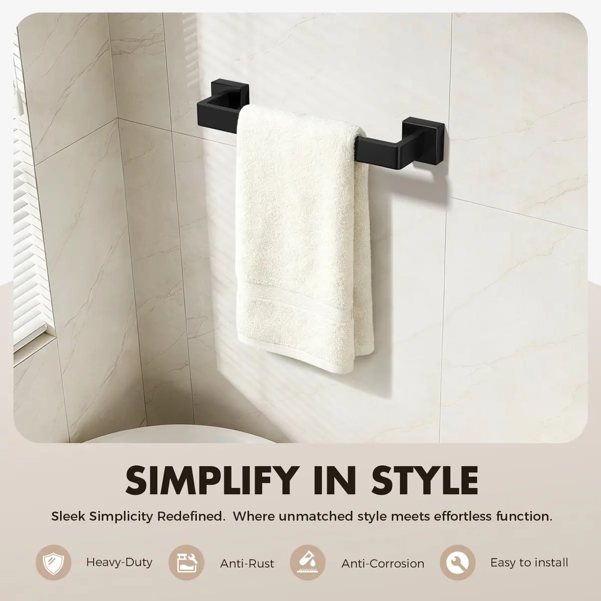 PAHSFS 5-Pieces Bathroom Accessories Set, 16 Inch Matte Black Wall Mounted Towel Bar - view 2