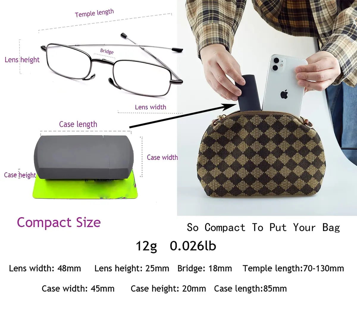 HIGHLIKE 3-Pack Folding Reading Glasses 1.25 Diopters | Compact & Portable Readers with Cases - view 3