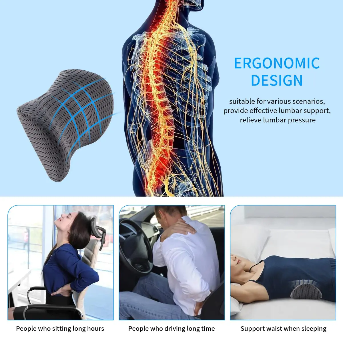 FOUSUPDT Lumbar Pillow Memory Foam Support Cushion for Office & Car | Relieves Lower Back Pain - view 4