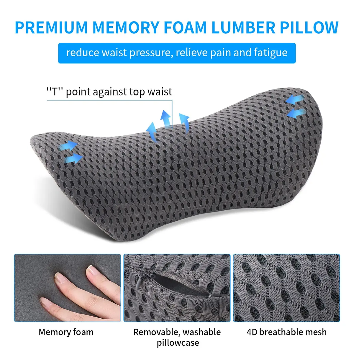 FOUSUPDT Lumbar Pillow Memory Foam Support Cushion for Office & Car | Relieves Lower Back Pain - view 2