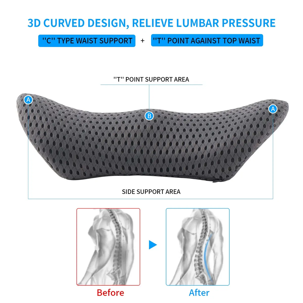 FOUSUPDT Lumbar Pillow Memory Foam Support Cushion for Office & Car | Relieves Lower Back Pain - view 3