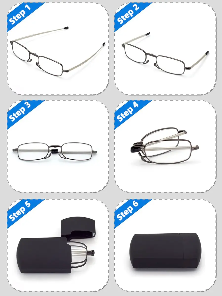 HIGHLIKE 3-Pack Hard Cases Folding Reading Glasses 3 Pairs | Compact, Durable & Stylish (47mm Lens, 131mm Frame) - view 2