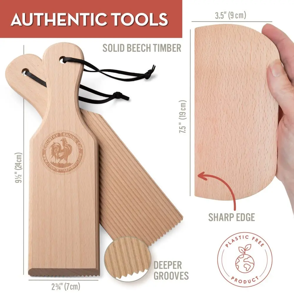 Country Trading Co. Gnocchi Board and Butter Paddles Kit | Wooden Pasta Tools Set for Italian Cooking - view 2