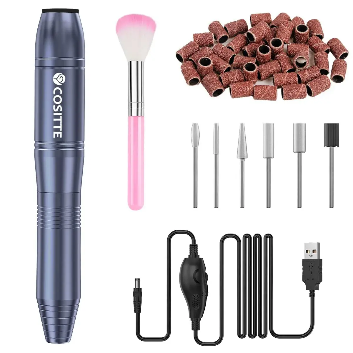 COSITTE USB Nail Drill Machine for Acrylic Nails with 56-Piece Kit | 20,000 RPM Portable Efile for Home & Salon Use - main product image