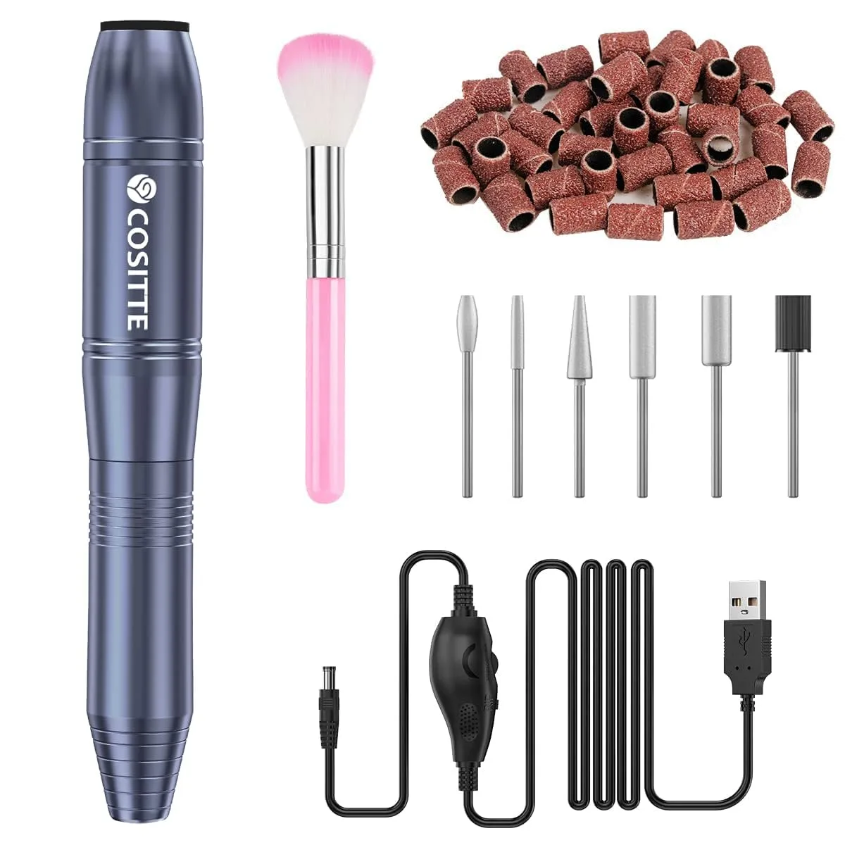 COSITTE Gray USB Electric Nail Drill Machine for Acrylic Nails, Portable Efile Nail File Polishing Tool (Gray) - main product image