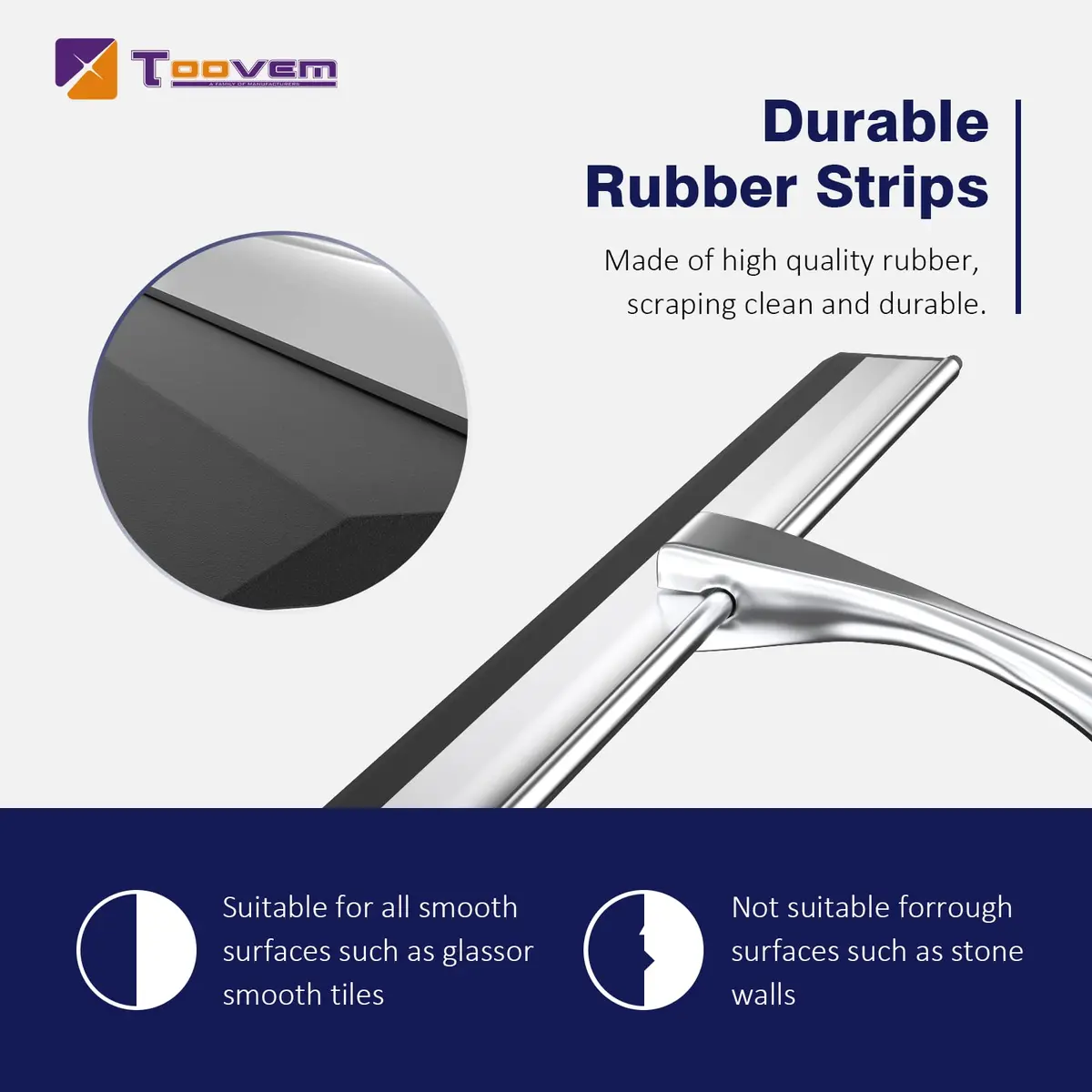 TOOVEM Shower Squeegee 14 Inch Silver | Glass & Bathroom Cleaning Tool - view 5