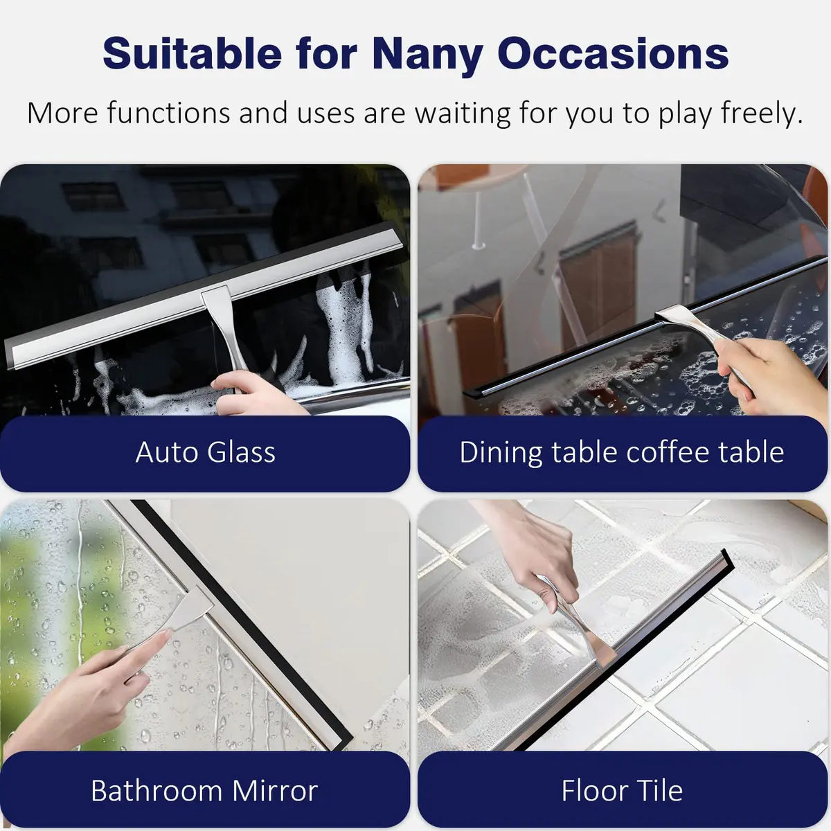 TOOVEM Shower Squeegee 14 Inch Silver | Glass & Bathroom Cleaning Tool - view 8