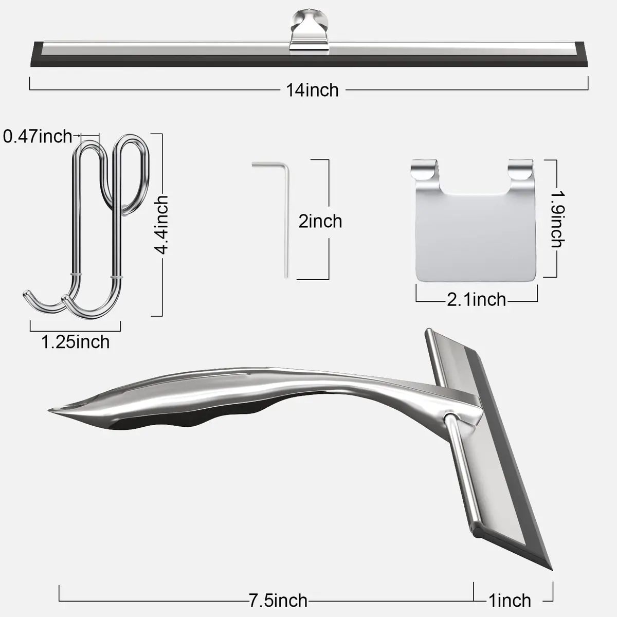 TOOVEM Shower Squeegee 14 Inch Silver | Glass & Bathroom Cleaning Tool - view 3