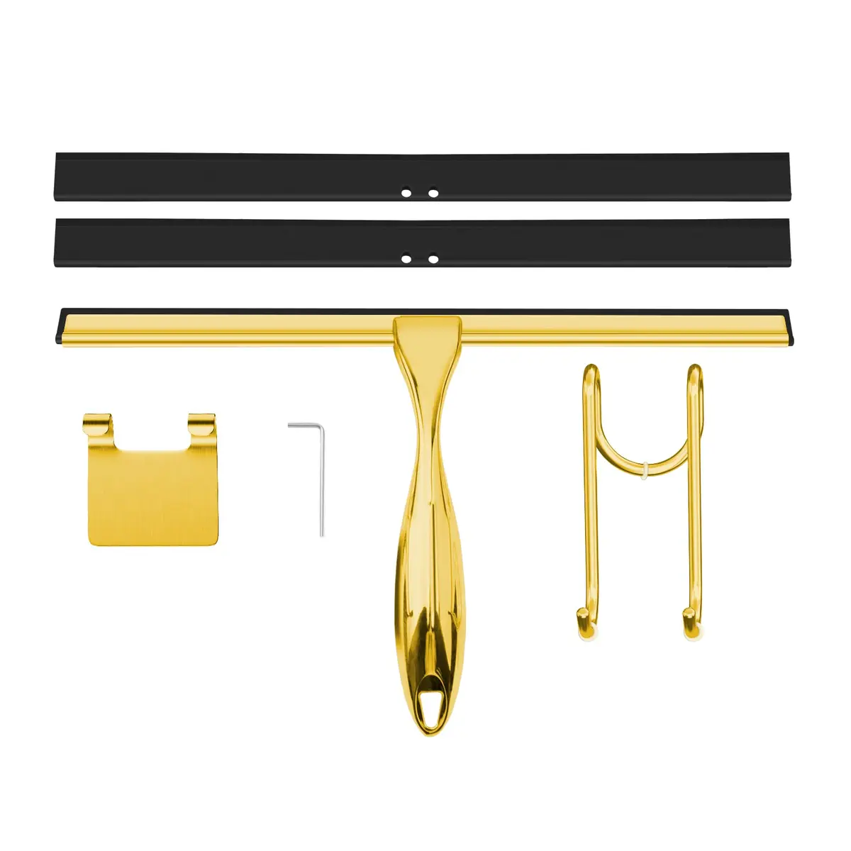 TOOVEM 12 Inch Shower Squeegee for Glass Doors, Window, Bathroom (Gold) | Water & Soap Residue Removal - main product image