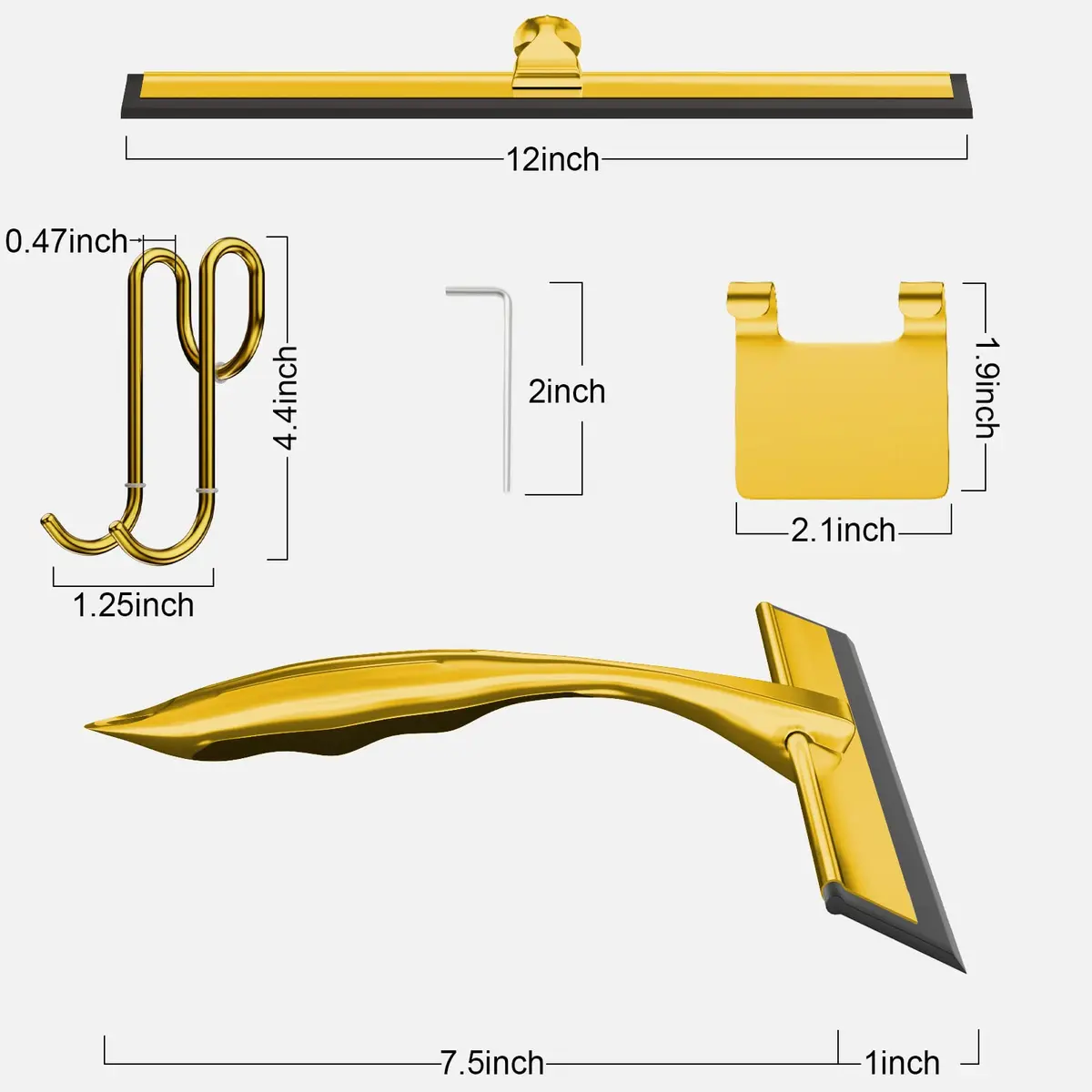 TOOVEM 12 Inch Shower Squeegee for Glass Doors, Window, Bathroom (Gold) | Water & Soap Residue Removal - view 5
