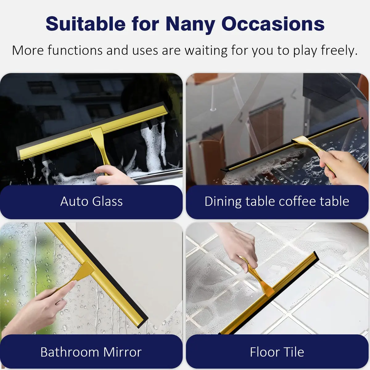 TOOVEM 12 Inch Shower Squeegee for Glass Doors, Window, Bathroom (Gold) | Water & Soap Residue Removal - view 8