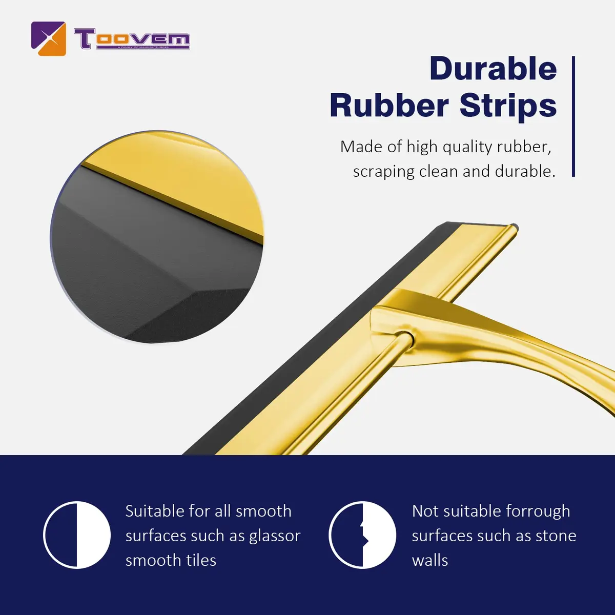 TOOVEM 12 Inch Shower Squeegee for Glass Doors, Window, Bathroom (Gold) | Water & Soap Residue Removal - view 3