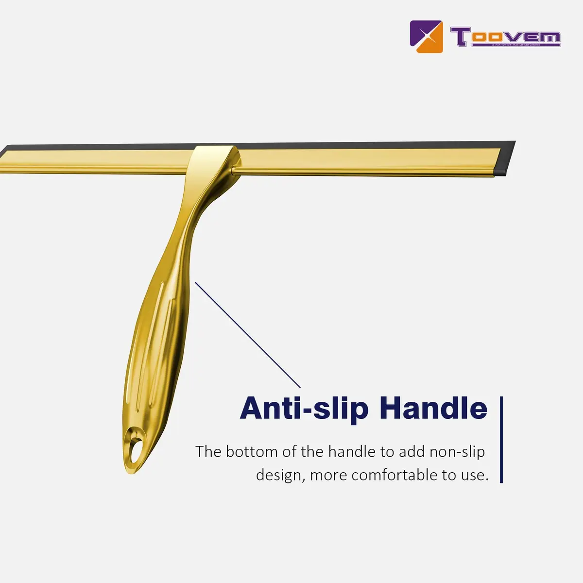 TOOVEM 12 Inch Shower Squeegee for Glass Doors, Window, Bathroom (Gold) | Water & Soap Residue Removal - view 4