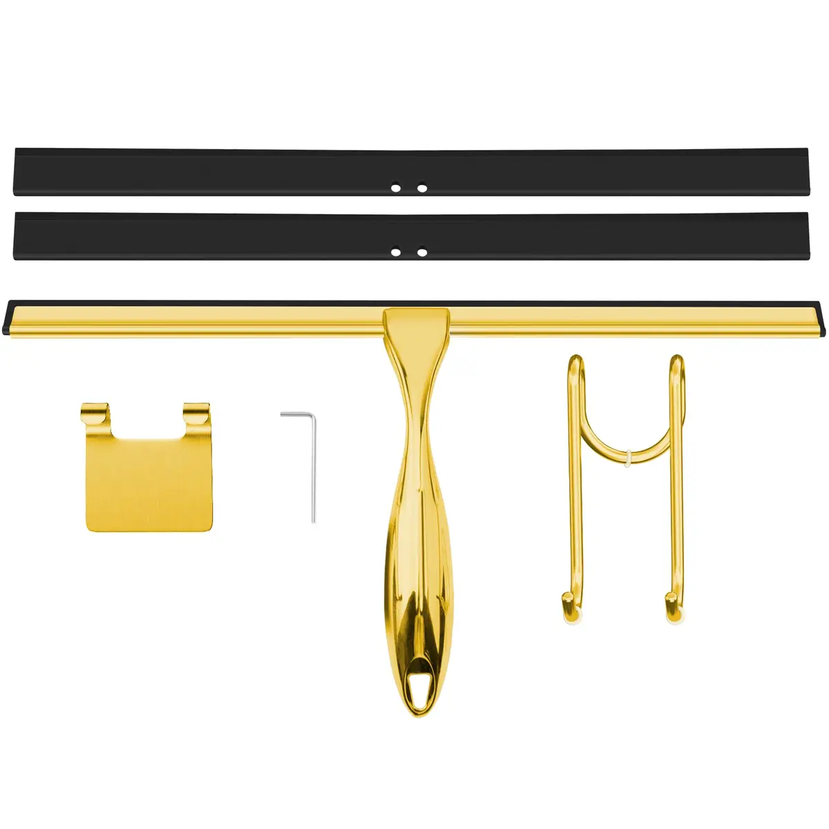 TOOVEM 14 Inch Shower Squeegee for Glass Doors, Window, Bathroom (Gold) | Stainless Steel & Silicone - main product image