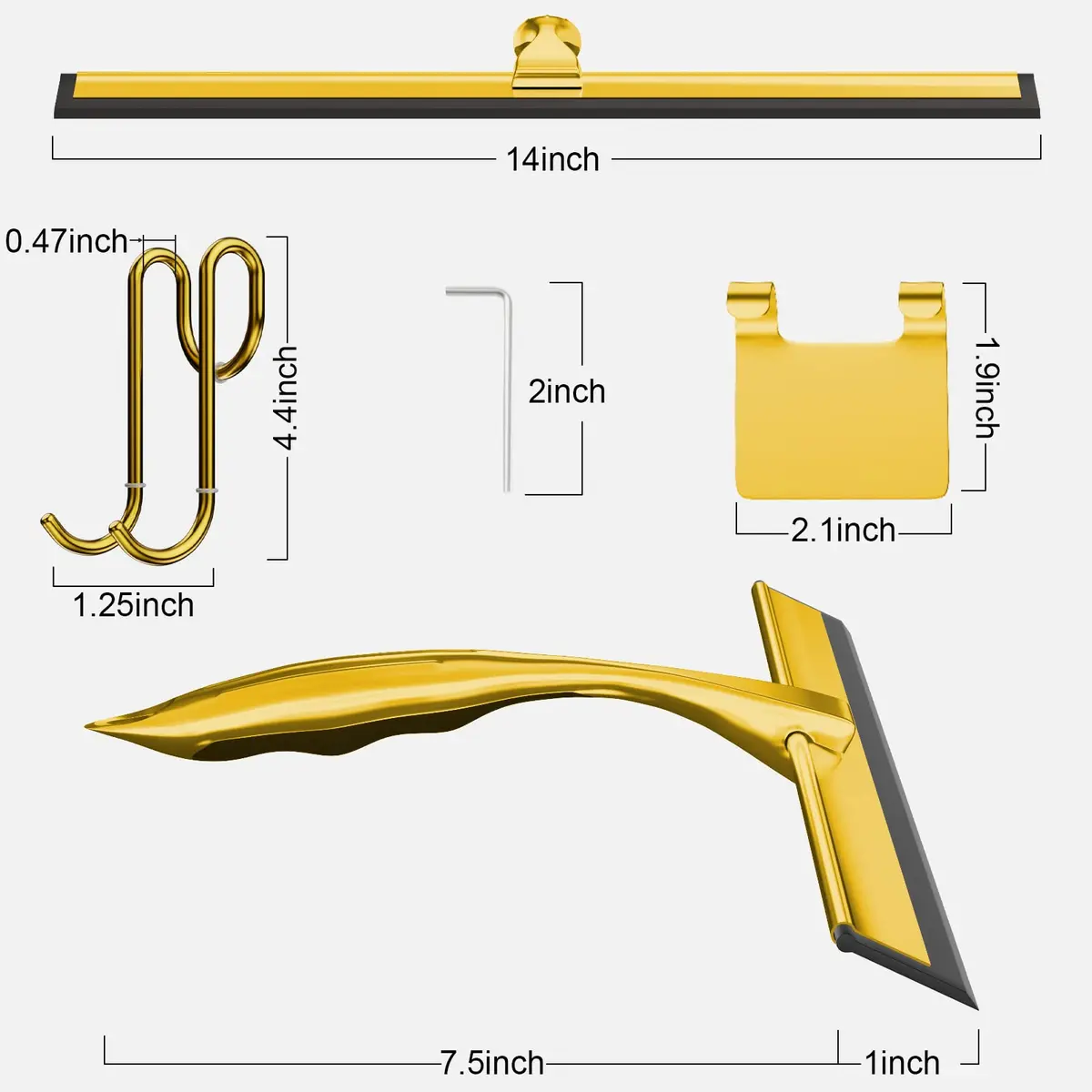 TOOVEM 14 Inch Shower Squeegee for Glass Doors, Window, Bathroom (Gold) | Stainless Steel & Silicone - view 5