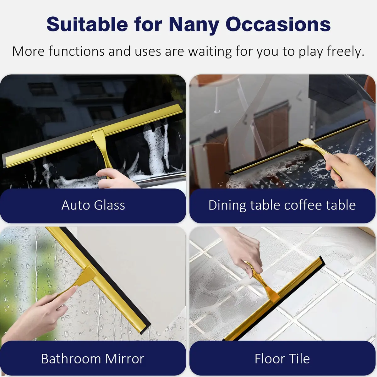 TOOVEM 14 Inch Shower Squeegee for Glass Doors, Window, Bathroom (Gold) | Stainless Steel & Silicone - view 8