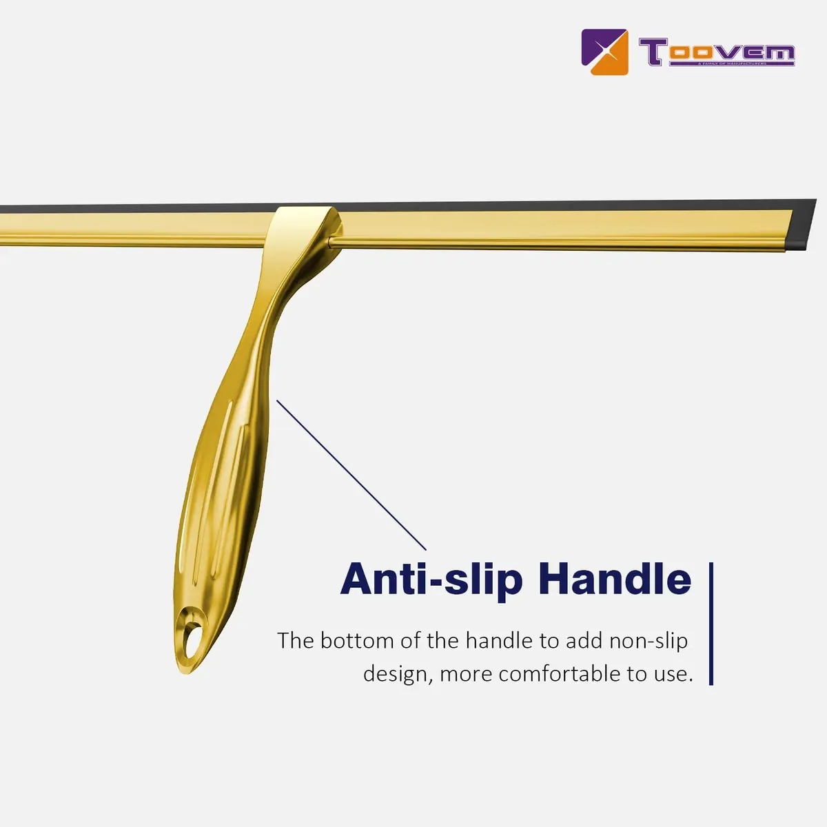 TOOVEM 14 Inch Shower Squeegee for Glass Doors, Window, Bathroom (Gold) | Stainless Steel & Silicone - view 4