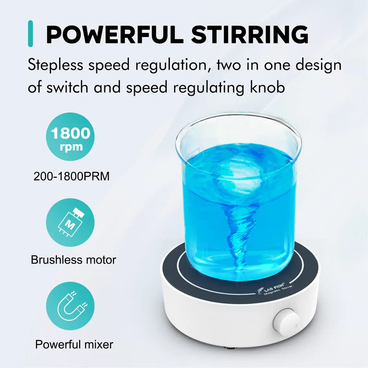 LAB FISH MS3 Magnetic Stirrer Mixer Stir Plate Set | 1800RPM, 3L Capacity, Includes 3 Stir Bars & Retriever, Compact for Lab & Homebrew - view 2