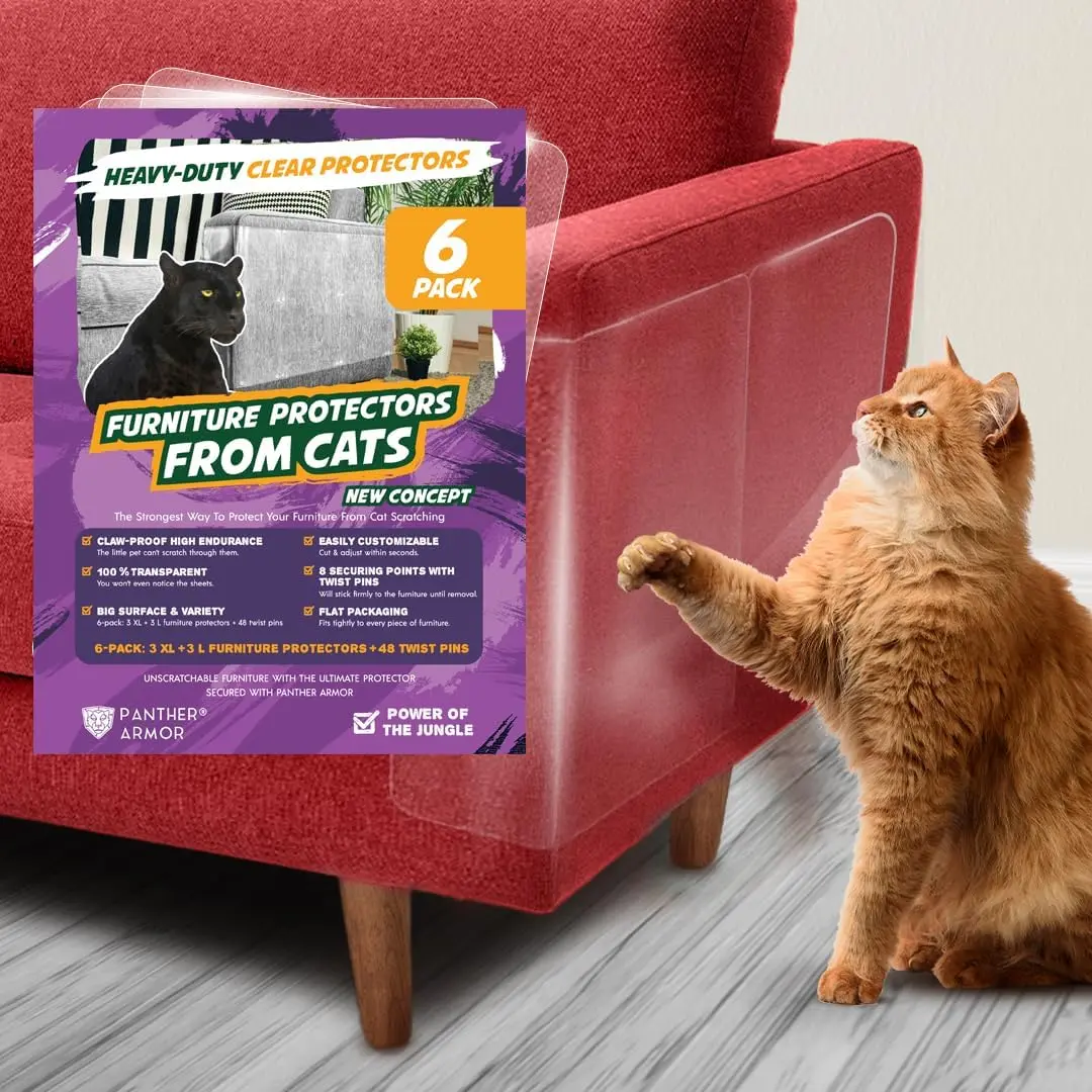 Panther Armor Clear Furniture Protector Sheets with Twist Pins | Protects Fabric Sofas & Chairs from Cat Scratching - main product image