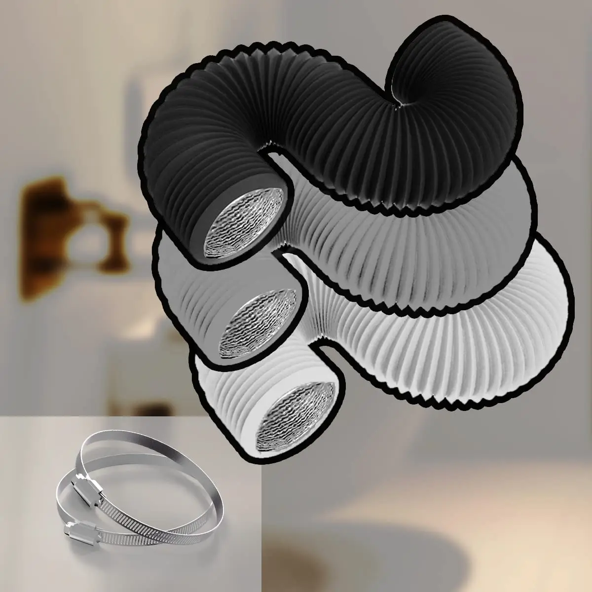 TEAIERXY 4 Inch 8FT Dryer Vent Hose | Flexible Insulated Air Ducting for HVAC Ventilation (Grey) - view 6
