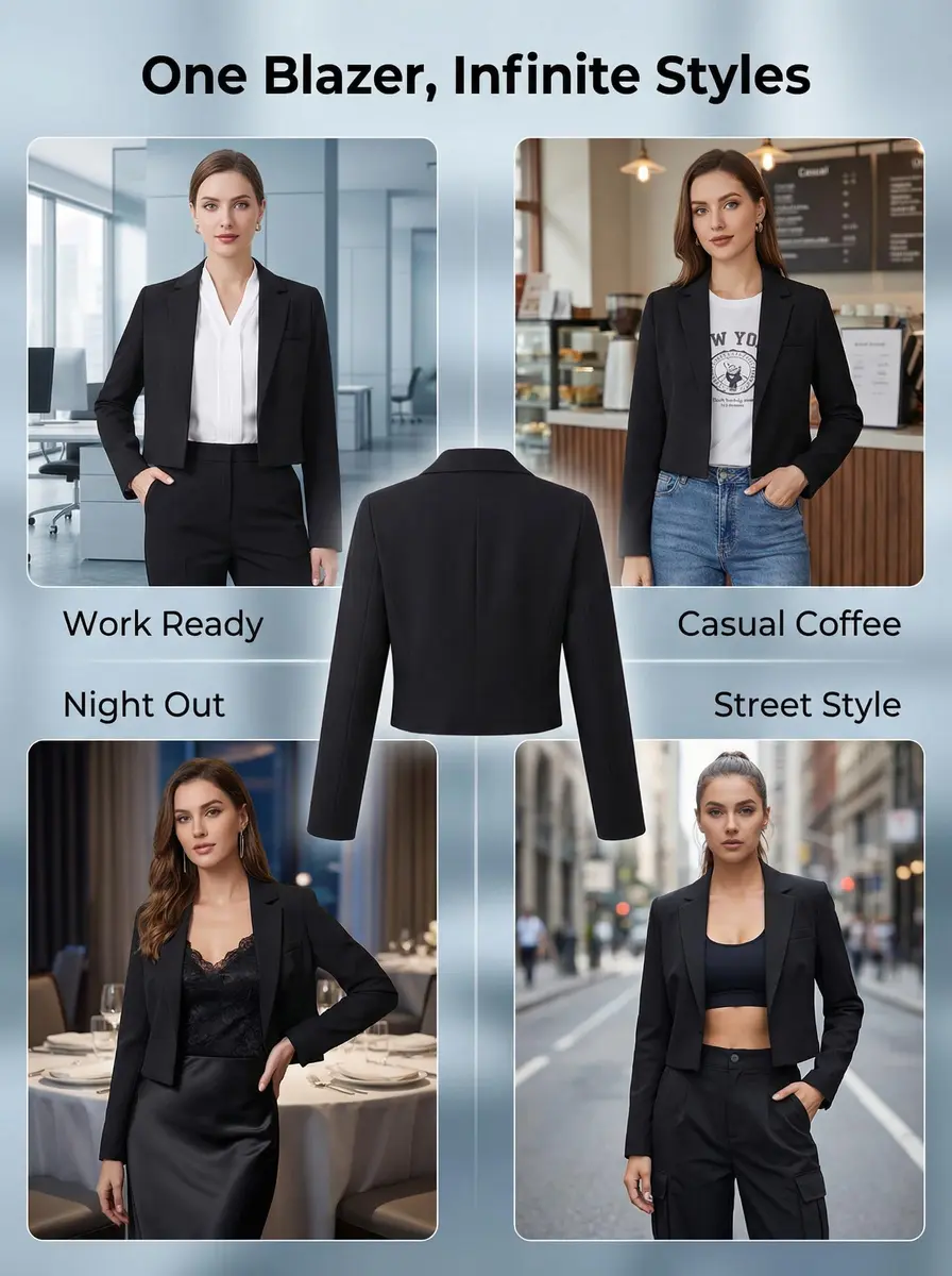 Beninos Blazer Jacket S | Long Sleeve Cropped Open Front for Women - view 5