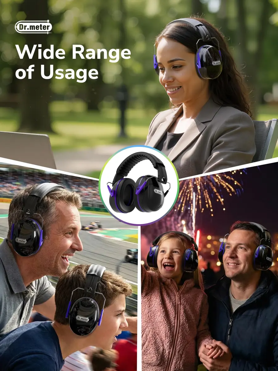 Dr.meter Noise Cancelling Earmuffs for Gun Range, 31dB SNR Hearing Protection, Black Purple - view 9