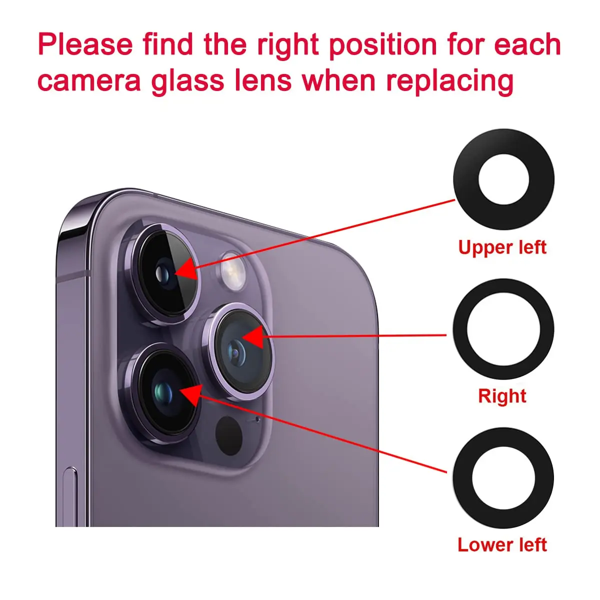 Perzework OEM Back Rear Camera Lens Glass Replacement for iPhone 14 Pro & Max | Sapphire Glass, Complete Kit - view 5
