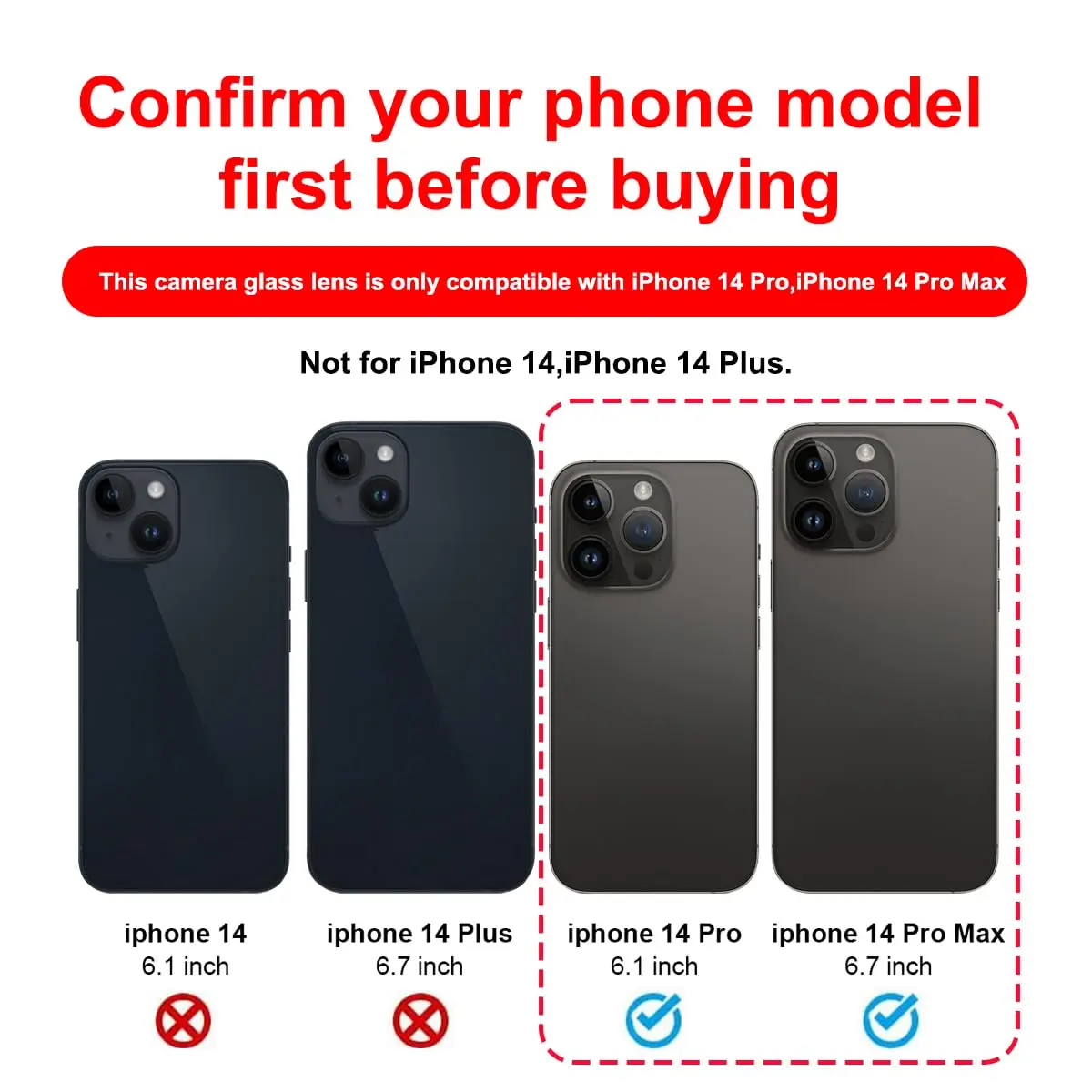Perzework OEM Back Rear Camera Lens Glass Replacement for iPhone 14 Pro & Max | Sapphire Glass, Complete Kit - view 2