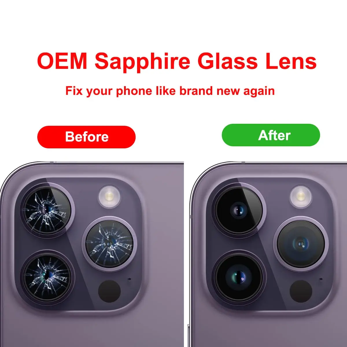 Perzework OEM Back Rear Camera Lens Glass Replacement for iPhone 14 Pro & Max | Sapphire Glass, Complete Kit - view 4