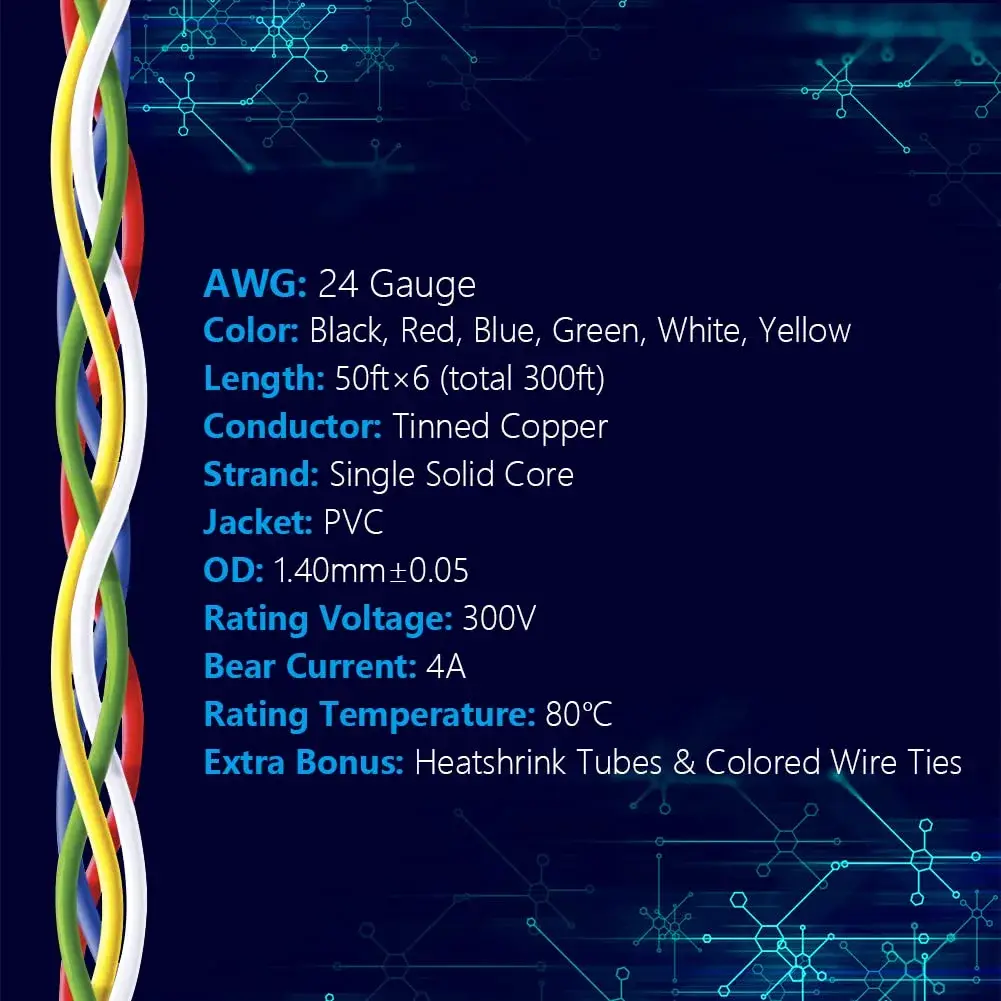 Fermerry 24 AWG Stranded Silicone Wire Kit - 6 Colours, 50ft Spool - view 2