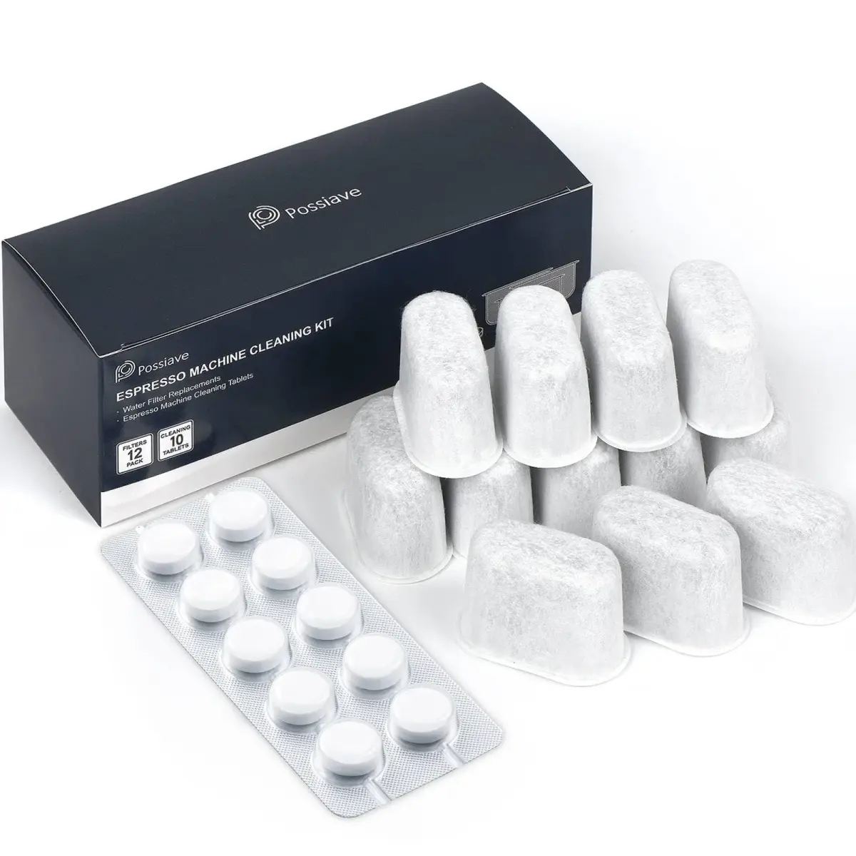 possiave 12-Pack Water Filters & 10-Pack Cleaning Tablets for Breville Machines | For Barista Express, Oracle & More - main product image